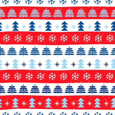 Avusturya tarzında kusursuz Noel desenleri. İskandinav tarzında vektör tasarımı. Noel kutlaması ambalajı. El çizimi, kusursuz desen..