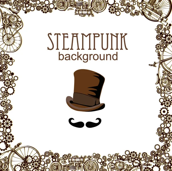 Invisible homme style steampunk. Chapeau haut de forme et moustache. Modèle steampunk design pour carte. Vecteur — Image vectorielle