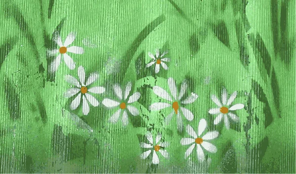Geribbeld gestreept oppervlak met abstracte kamillebloemen. Kamille bloemen, getextureerde achtergrond. Vector — Stockvector