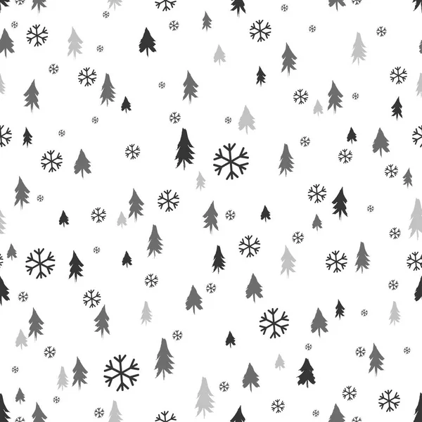 かわいい森とシームレスなパターン クリスマスツリー 雪の結晶 ベクターイラスト — ストックベクタ