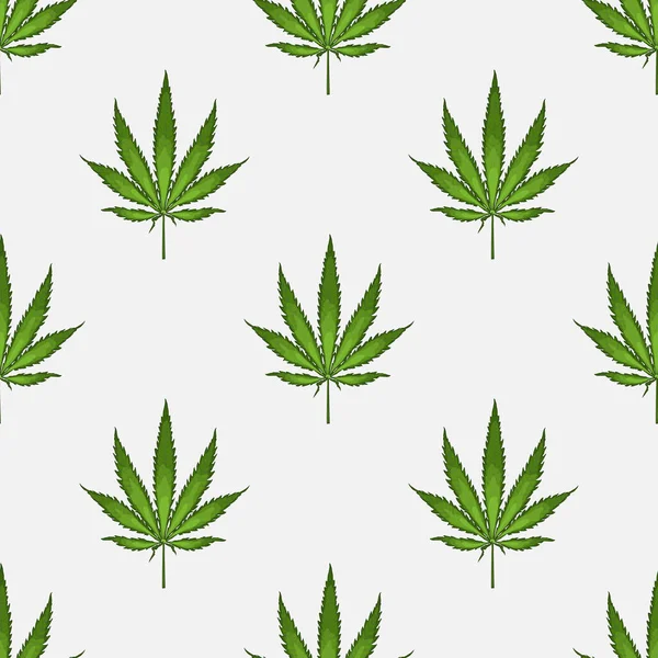 Bezešvé vzory s listy marihuany. Pozadí rostliny konopí. Ručně kreslený styl. Vektor — Stockový vektor