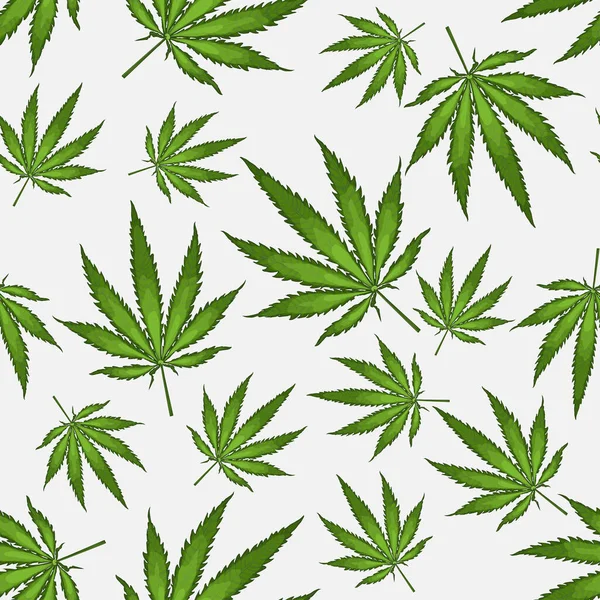 Bezešvé vzory s listy marihuany. Pozadí rostliny konopí. Ručně kreslený styl. Vektor — Stockový vektor