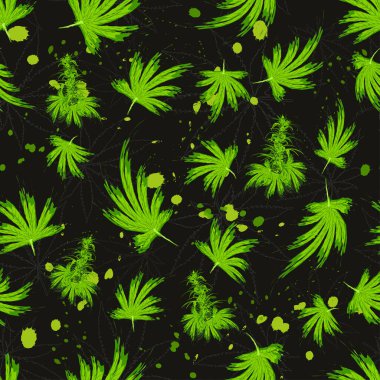 Fırça stili kenevir yapraklarında pürüzsüz desen. Kenevir, marihuana, haşhaş veya marihuana dalı, kenevir bitkisi. Vektör