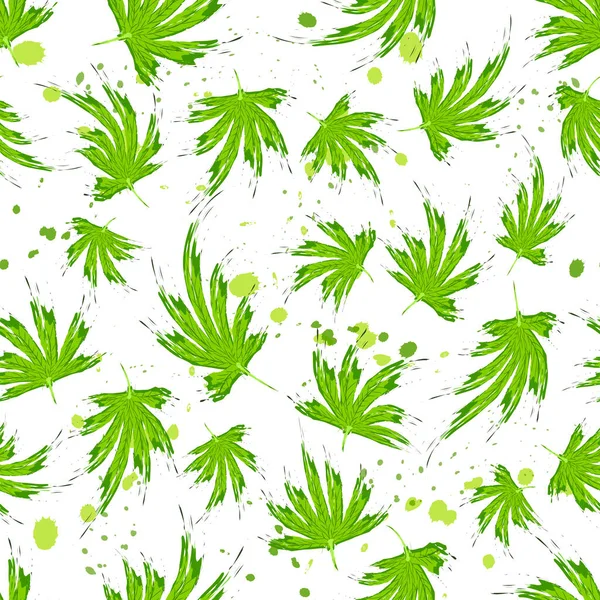 Patrón inconsútil en hojas de cannabis estilo cepillo. Hojas de cannabis, cáñamo o marihuana o hachís o marihuana, planta de cannabis. Vector — Vector de stock