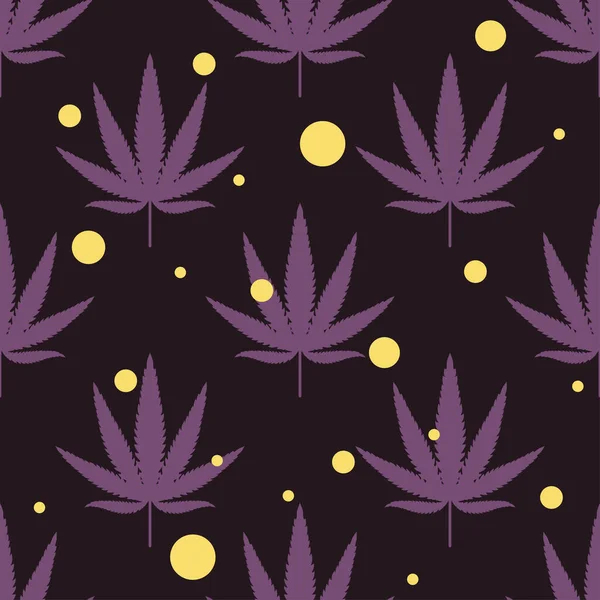 Seamless pattern with leaves of hemp Marijuana leaf. Cannabis plant on dark background. Vector — Stock Vector