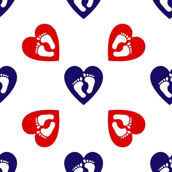 蓝色和红色帮助婴儿符号图标隔离无缝图案白色背景.心脏筹款标志。一个有脚镣的心型指纹B.病媒 — 图库矢量图片