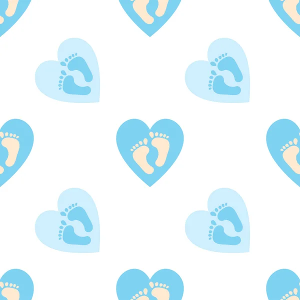 Blauw help baby symbool pictogram geïsoleerd naadloos patroon op witte achtergrond. Hart fondsenwerving teken. Een gestileerde hartprint met voetjes baby. Vector — Stockvector