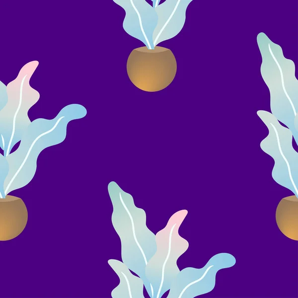 Απρόσκοπτη επαναλαμβανόμενο μοτίβο με οργανικά φύλλα και γεωμετρικά σχήματα λουλουδιών σε μωβ φόντο. Ιδανικό για το σχεδιασμό υφασμάτων, συσκευασία και branding έργα, εκτυπώσεις τέχνης, ταπετσαρία και περιτύλιγμα — Διανυσματικό Αρχείο