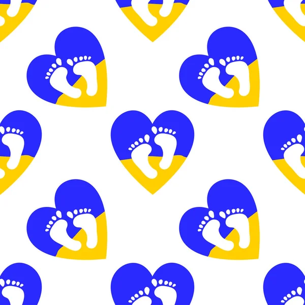 Protección infantil y bandera Ucrania icono del corazón aislado sobre fondo blanco. Concepto de proteger el patrón sin costura del niño para salvar al niño. Vector — Vector de stock