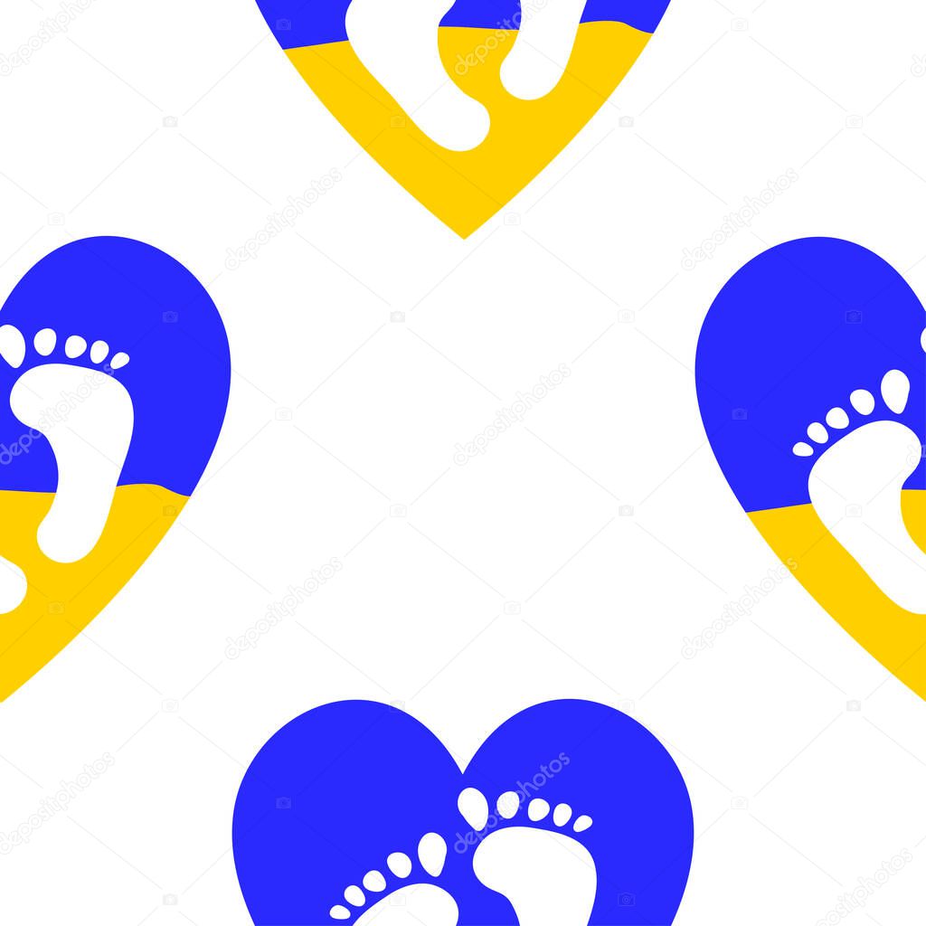 Child protection and flag Ukraine heart icon isolated on white background. Concept of protect child seamless pattern for save child. Vector