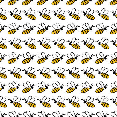 Elle çizilmiş arı ile kusursuz desen. Vektör