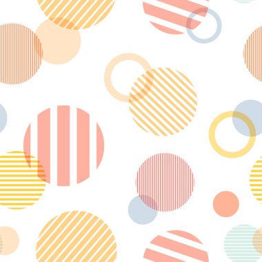 Çemberleri ve halkaları olan geometrik, pürüzsüz desen. Ambalaj kağıdı, baskı, kumaş ve baskı için 80 'lerin modası. Vektör