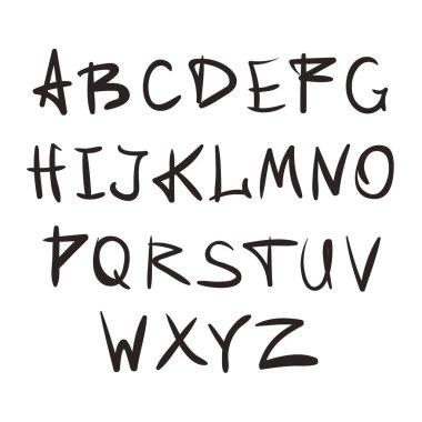 İngilizce alfabe. El çizimi yazı tipi. Logo tasarımı, poster, baskı için modern tarzda yazılmış mektuplar. Alfabenin her harfi için alfabetik imza - Vektör