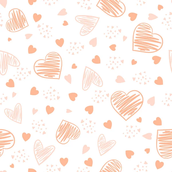 Background with pink hand drawn confetti hearts for valentine time. Seamless pattern doodle style. Vector — Stock vektor