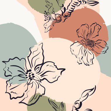 Soyut şekilli pankart şablonu, orta yüzyıl modern duvar sanatı, el yapımı tasarım elementleri. Kumaş, afiş, el ilanı ve daha fazlası için kusursuz desen. İskandinav renk tasarımı