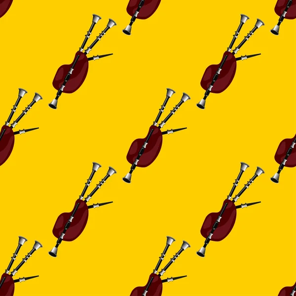 Instrumento musical gaitas de foles em um padrão sem costura de fundo amarelo. Vetor — Vetor de Stock