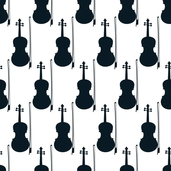 흰색 배경에 색 이 없는 바이올린의 패턴, 아이콘 클래식 악기, 벡터 일러스트 — 스톡 벡터