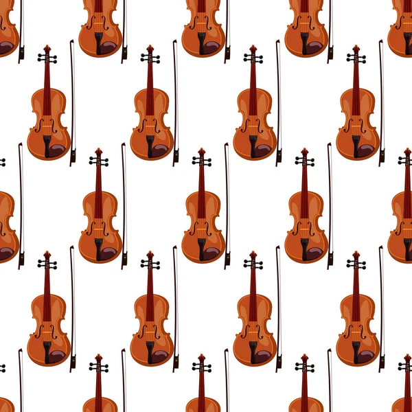 Płynny wzór skrzypiec na białym tle, realistyczne klasyczne instrumenty muzyczne, ilustracja wektorowa — Wektor stockowy