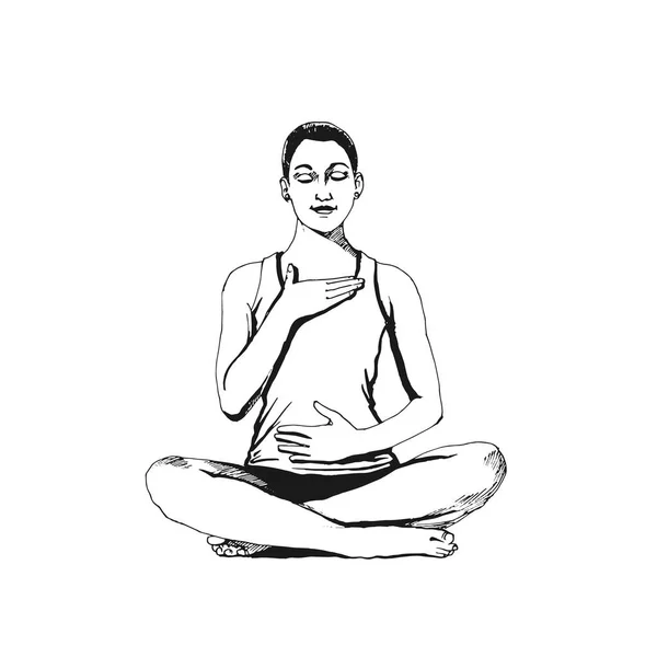 Jeune Femme Dans Pose Yoga Lotus Dessiné Main Art Waterclor — Image vectorielle