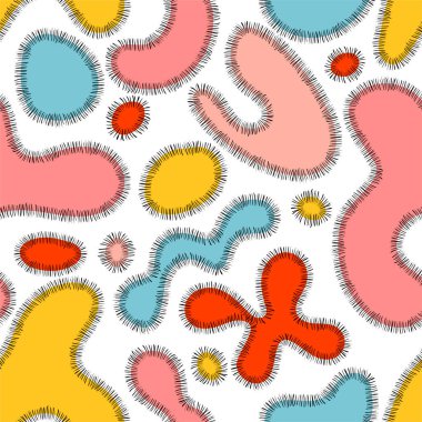 Elle çizilmiş çeşitli renkli organik şekiller. Soyut modern trend vektör illüstrasyonu. Pul dokusu. Vektör