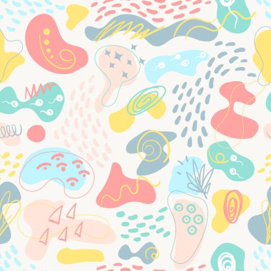 Soyut geometrik dikişsiz model arkaplan vektör çizimi seti. Çağdaş modern moda çeşitli şekillerde noktalar düşer, güzellik markalaştırma tasarımı için soyutlama, sosyal medya hikaye şablonu