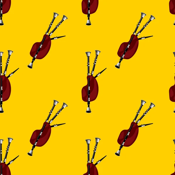 Instrumento musical gaitas de foles em um padrão sem costura de fundo amarelo. Vetor — Vetor de Stock