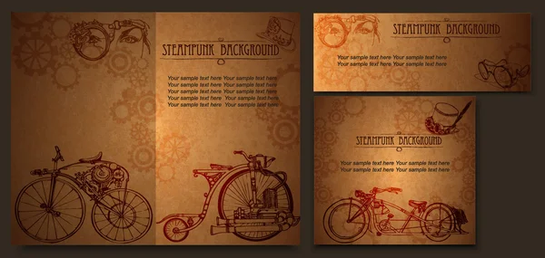 Vintage kartları iş için kümesi. Kartvizit tasarımı. Steampunk tarzı çerçeve steampunk arka plan