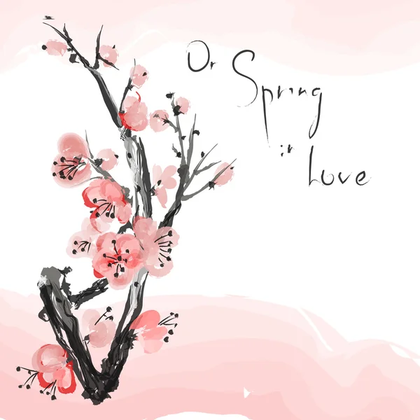 Gerçekçi sakura çiçeği - pembe bir arka plan üzerinde Japon kiraz ağacı