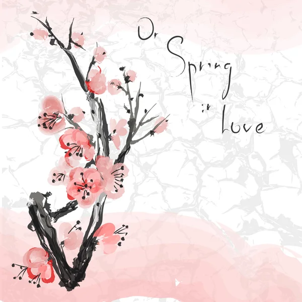 Gerçekçi sakura çiçeği - pembe bir arka plan üzerinde Japon kiraz ağacı