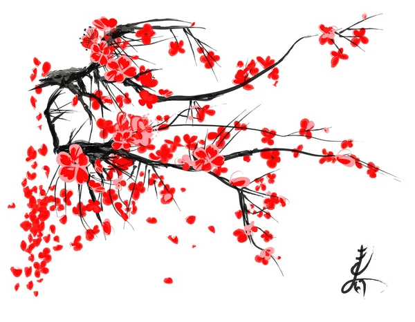 Flor de sakura realista - Cerejeira japonesa isolada sobre fundo branco. — Vetor de Stock