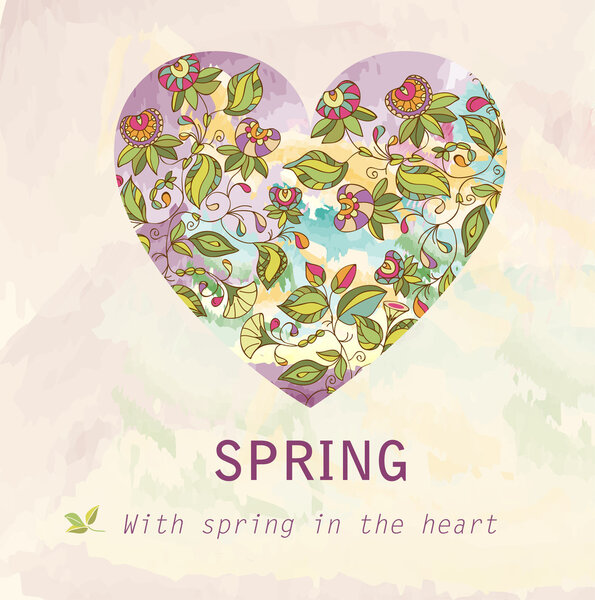 Абстрактное цветочное сердце с цветами, травами и листьями
.