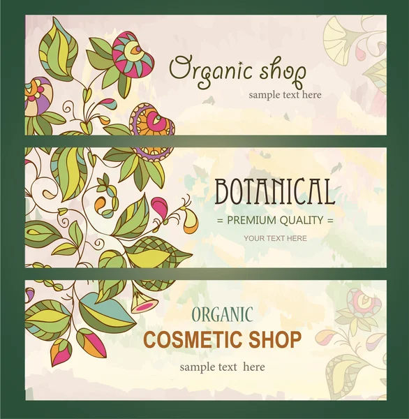 Floral banner collection. Organic shop. Vector illustration — Stock Vector