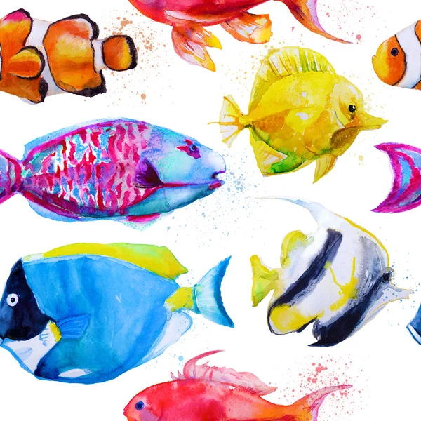 Seamless pattern with watercolor tropical fish — Stock Photo, Image