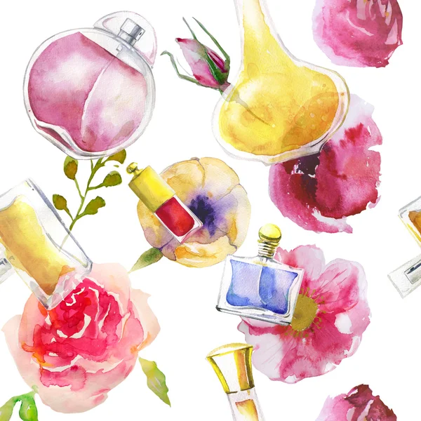 Padrão sem costura com perfumes aquarela — Fotografia de Stock