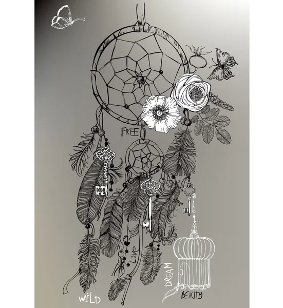 Indian Dream catcher in a sketch style. — Stock Vector