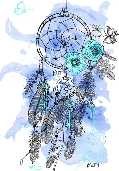 Indian Dream catcher in a sketch style. Stock Vector