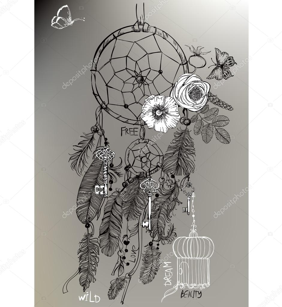 Indian Dream catcher in a sketch style.
