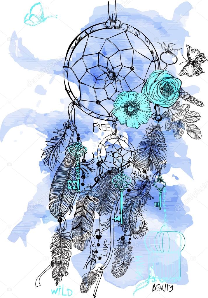 Indian Dream catcher in a sketch style.