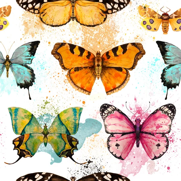 Seamless pattern with watercolor butterfly — Stock Photo, Image