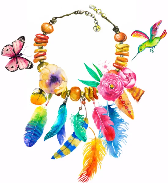 Watercolor illustration with necklace — Stock Photo, Image