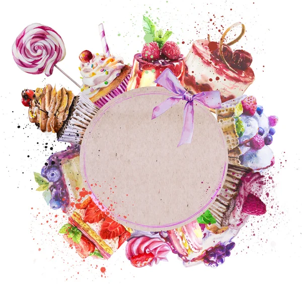 suluboya tatlılar yuvarlak çerçeve.