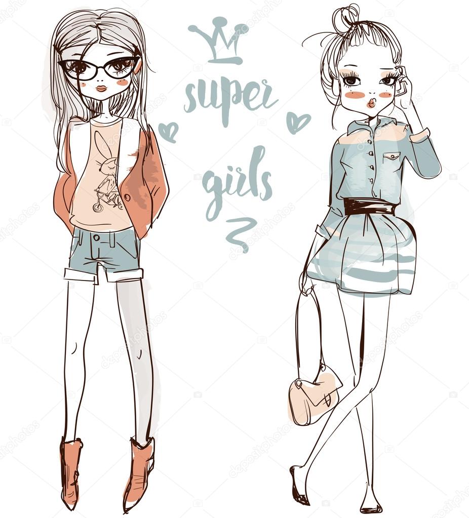 cute fashion cartoon girls