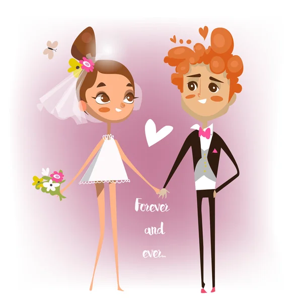 Mignon couple de mariage dessin animé — Image vectorielle