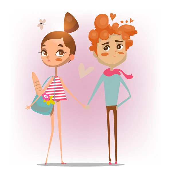 Bonito casal de desenhos animados no amor —  Vetores de Stock
