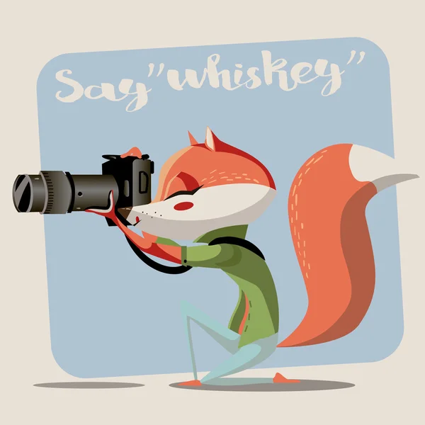 Cartoon fox met camera — Stockvector