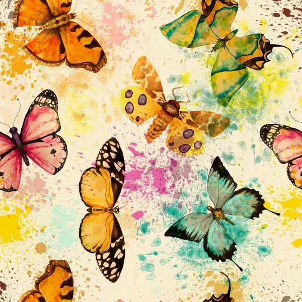 Seamless pattern with watercolor butterfly — Stock Photo, Image