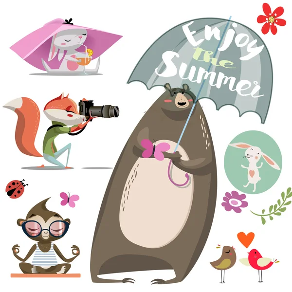 Dibujos animados animales lindos — Vector de stock