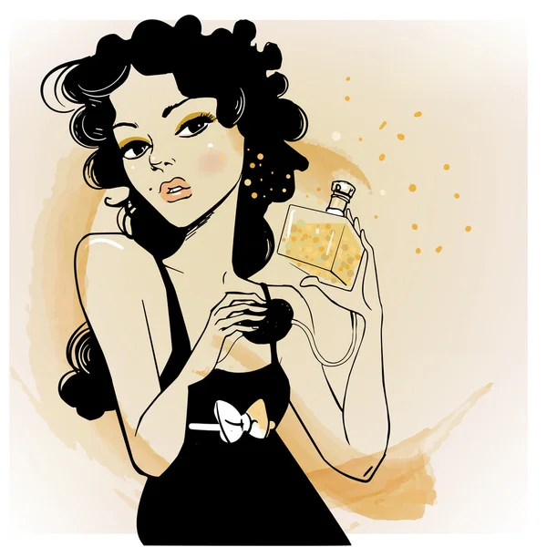Vintage divat lány parfüm — Stock Vector