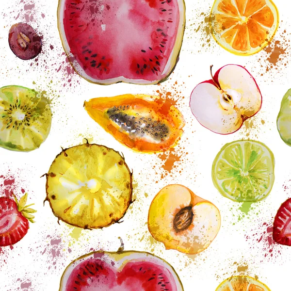 Seamless mönster med akvarell frukter — Stockfoto