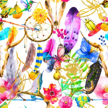 suluboya boho elemanları ile sorunsuz arka plan